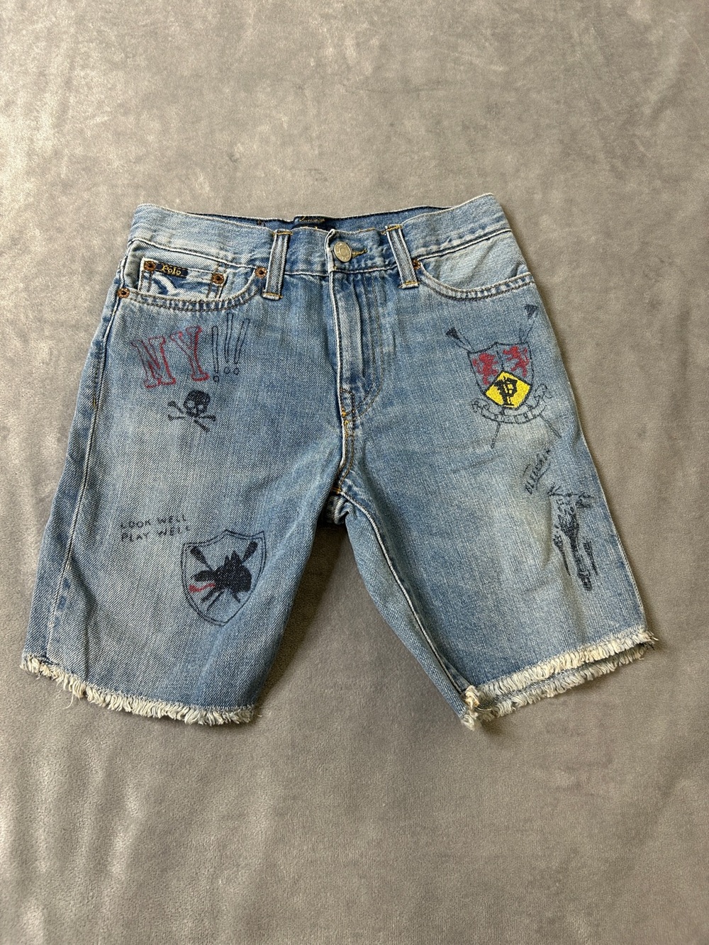 Ralph Lauren kid Light Blue Denim Shorts with Graphic Details